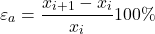 \[\varepsilon_a = \abs{\frac{x_{i+1}-x_{i}}{x_i}}100\%\]